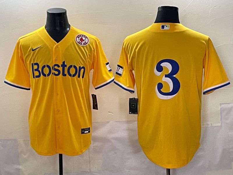 Men 2025 Boston Red Sox #3 No Name Yellow City Edition Nike MLB Jersey style 7->arizona diamondback->MLB Jersey